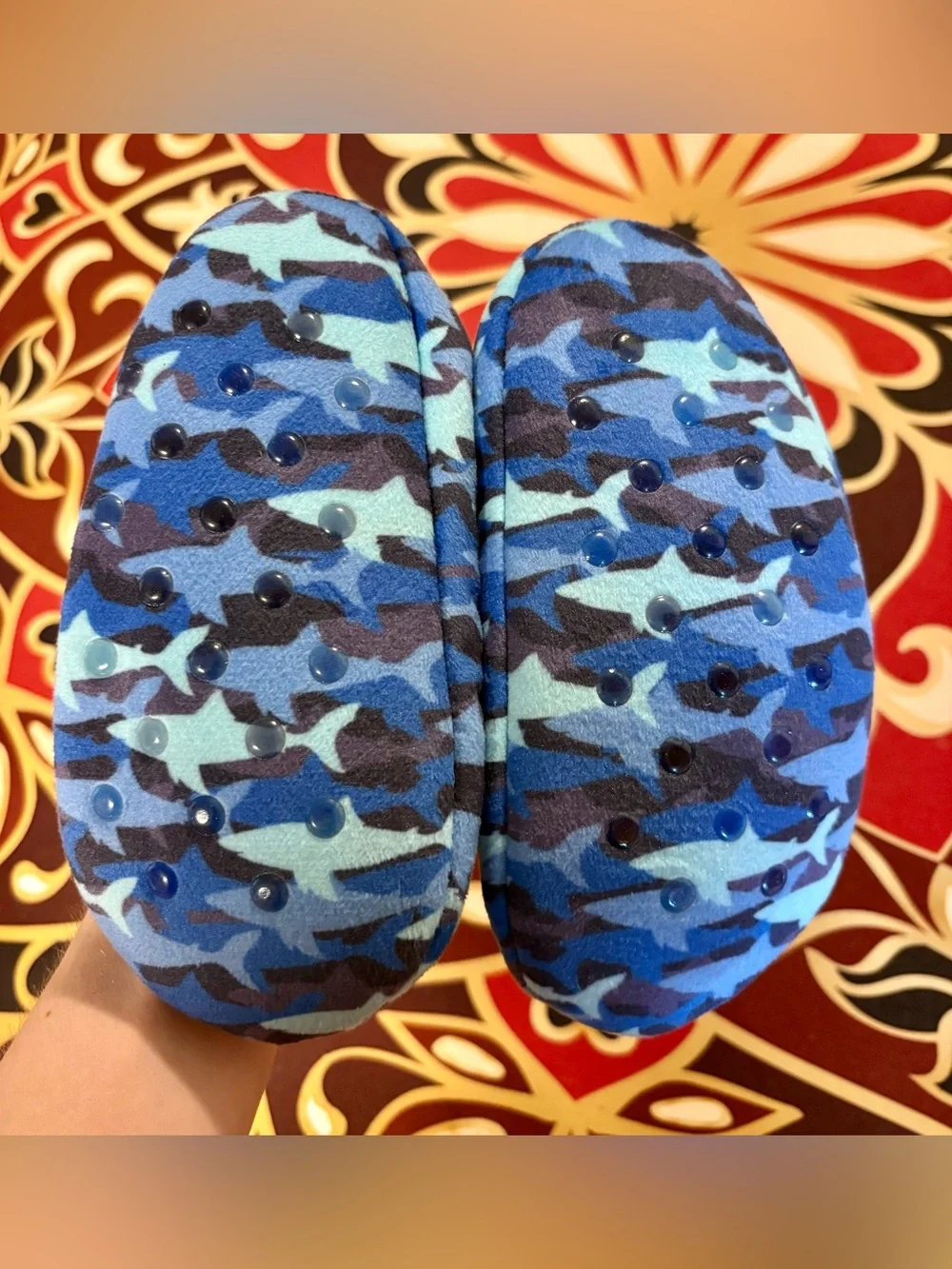 Cozy Blue Shark Print Fleece Slippers